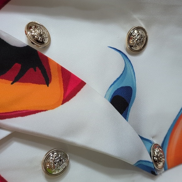 Colorful Face Art Women's Double Breast Blazer - Picture 3 of 7